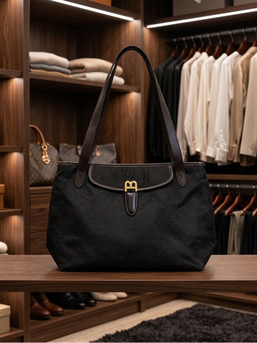 Bally Black Shoulder Tote with Gold Buckle